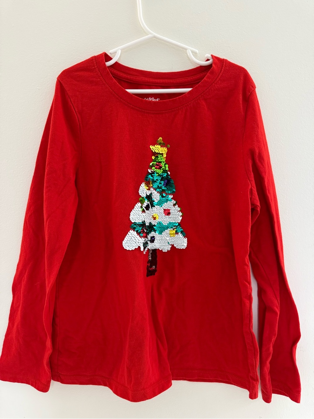 Cat & Jack Red Long-Sleeve Top with Sequin Christmas Tree